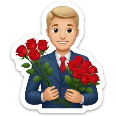 Un homme blanc brun qui donne un bouquet de roses sticker