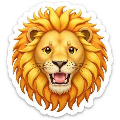un lion avec la bouche ouverte. Au-dessus du lion, il y a un soleil. En plus, il y a des éclairs d’électricité qui se mêlent à la crinière du lion, comme s’il était chargé d’énergie. Le lion est vue de face sticker