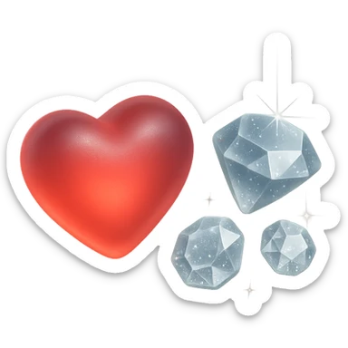 tiny red heart, pastel red enamel, sparkling gems, soft glowing effect, extra glitter accents sticker