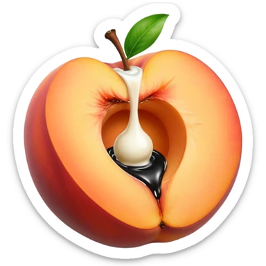 black hole in the middle of a peach. milk is leaking out of the hole sticker