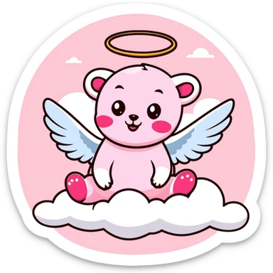 pink possum with angel wings and a devilish grin, lounging on a cloud, vibrant Lisa Frank colors, sparkly celestial background sticker