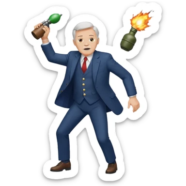 old white man in a suit throwing a grenade sticker