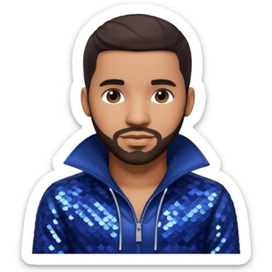 Drake with dark brown hair, indigo sequin outfit sticker