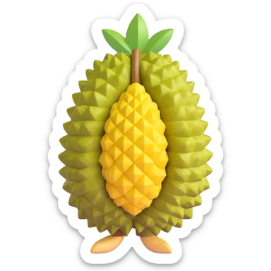 Remove all facial features including eyes, mouth, blush, and eyebrows from the durian character. Keep only the durian fruit shape, color, 3D style, stem, and feet. No facial expressions or emoji features remain. sticker