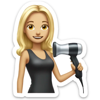 A tall blonde hairdresser girl with a phon in a hand  sticker