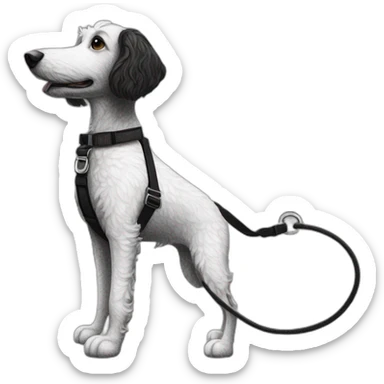side profile medium sized black and white doodle on a leash going for a walk sticker