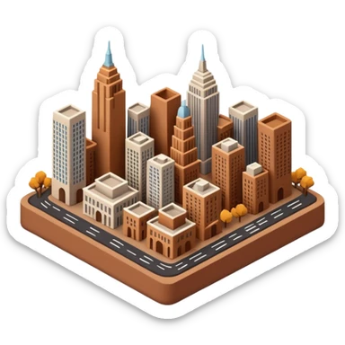 new york city 3d detailed clay isometric icon sticker