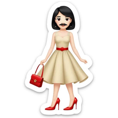 Guy in a dress and red high heels with black hair and black mustache  sticker