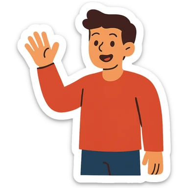 flat toon style friend with welcoming gesture sticker