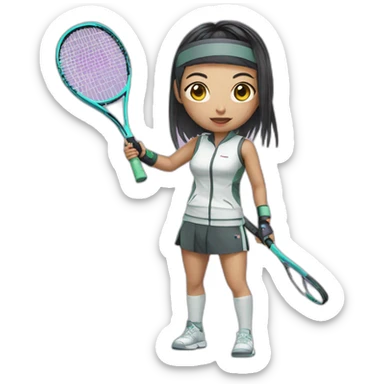 augmented cyberpunk asian girl in tennis uniform sticker