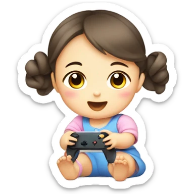 korean baby girl playing nintendo sticker