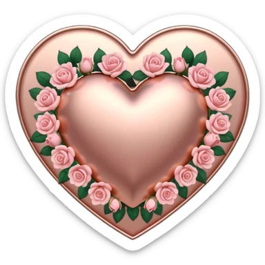 Rose-gold metal heart shape with pastel pink roses adorning it sticker