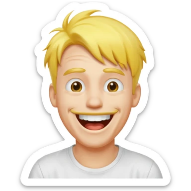 Goofy man with yellow air and white tshirt laughing sticker