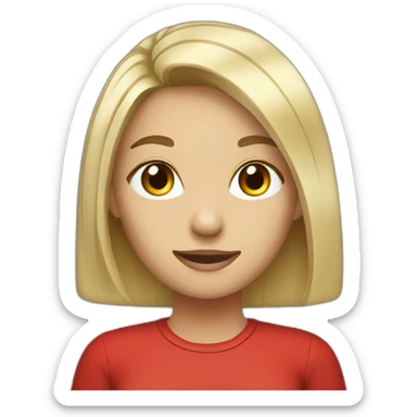 brown root bleached hair girl working, red shirt sticker