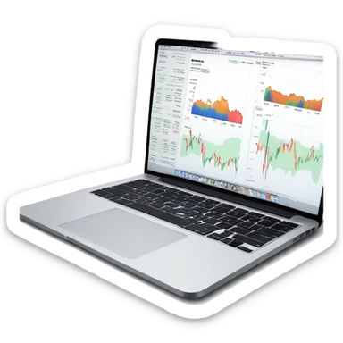 macbook with stock chart on market website sticker