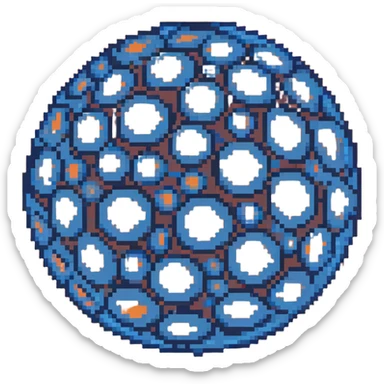 blue orb with expanding circles, 32x32 pixel art game range power-up sticker