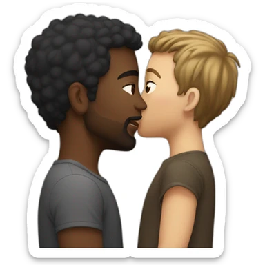 Caucasian and black men kiss sticker