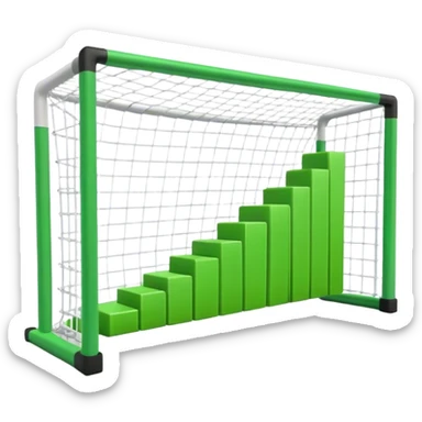 Cinematic realistic green 3d growing bar graph in a soccer goal sticker