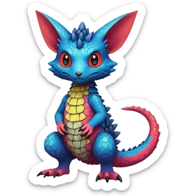 randomly colored colorful edgy anthropomorphic painted Fakémon-Pokémon-Trico-Vernid-creature sticker