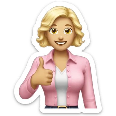 blonde hair lady with pink blouse thumbs up sticker