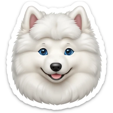 fluffy white Samoyed dog with blue eyes, smiling sticker