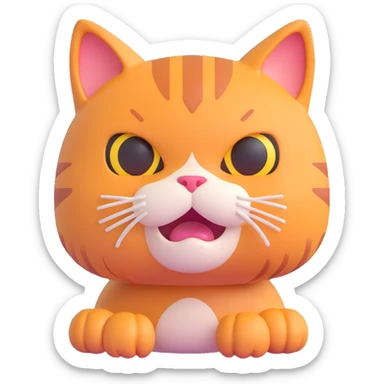 muscle cat, 3D emoji style, exaggerated muscles, cute face sticker