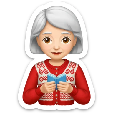 knitting grandma red sweater sticker