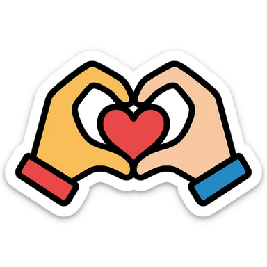 two hands forming a heart shape, representing friendship, color outline icon sticker