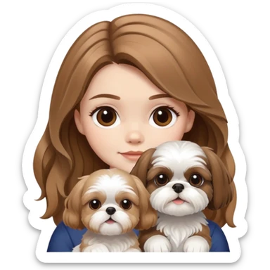 medium wavy light brown hair girl with a white and brown shih tzu sticker