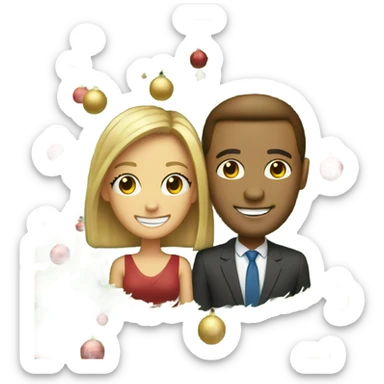 smiling couple by christmas tree, but make the eyes smaller sticker