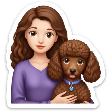  girl with long hair holding a brown poodle sticker