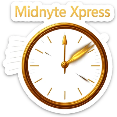 Change the clock face color to deep blue, keeping the motion blur on the hands, glowing effect, realistic style, and 'Midnyte Xpress' text above. Transparent background. Maintain the realistic style and effects as in the original images. sticker