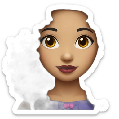 A cute Métis girl with a very clear complexion. She has black hair with large curls, which descend to her shoulders, and a pink lipstick on luscious lips. sticker