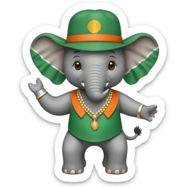 Create an dancing elephant with a white and green Ivory Coast flag . sticker
