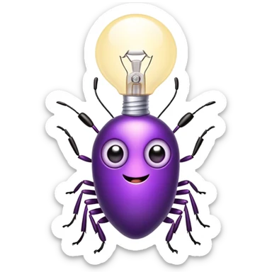cute purple optiwatt bug with lightbulb antenna, big eyes, and a fun expression sticker