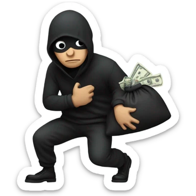 robber sneaking away with a large bag of money sticker