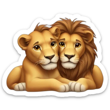 Two male lion cudding sticker