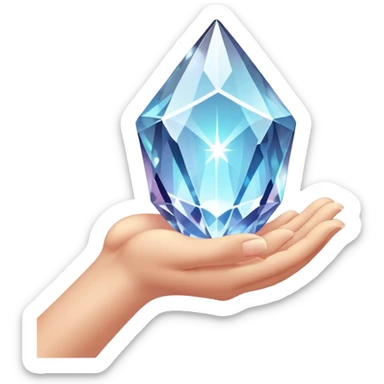 Pov white tone skin hand holding a glowing crystal refracting light sticker
