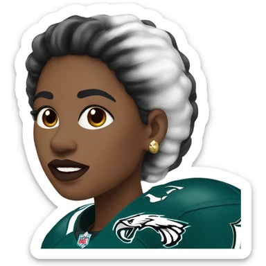  White female dark hair red lips wearing Philadelphia Eagles jersey sticker
