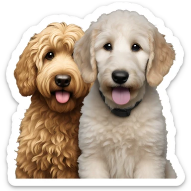 Goldendoodle sitting next to a black Goldendoodle puppy sticker