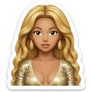 Beyonce Silhouette with long golden blonde hair, ivory sequin outfit  sticker