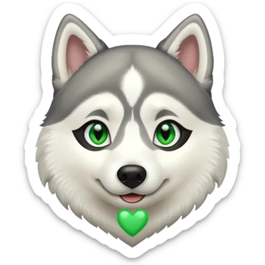 happy husky with bright green heart-shaped pupils sticker