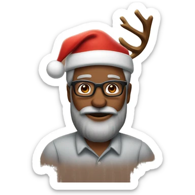 A 50 years brown skin man who has beard, glasses, and use Santa’s hat and two diadems of Rudolf the reindeer  sticker