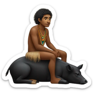 brazilian indigenous man sitting on a black boar sticker