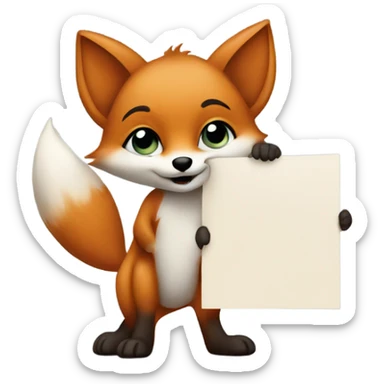 Baby fox with a blank sign sticker