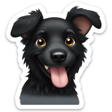pointy eared black dog with some fluff smiling sticker