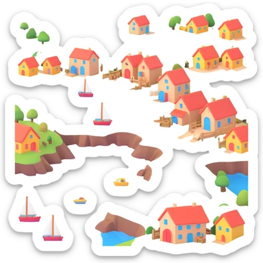 coastal village scene sticker