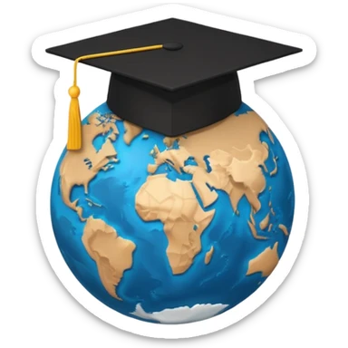 Planet Earth in a black graduation cap, minimalism, 3D, material design sticker