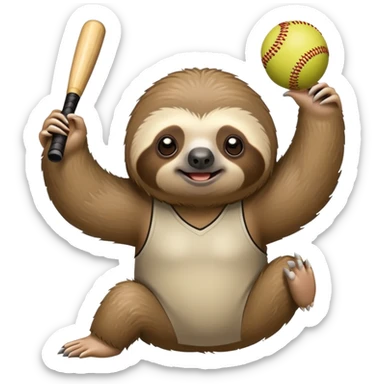 Sloth playing softball sticker