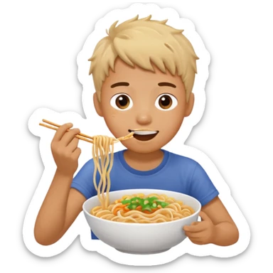 Boy eating noodles sticker